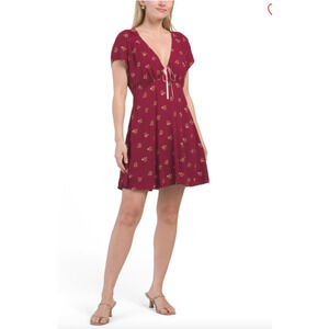 Free People Lana Del Rey Style Dress Women M Burgundy Smocked Waist Coquette NWT